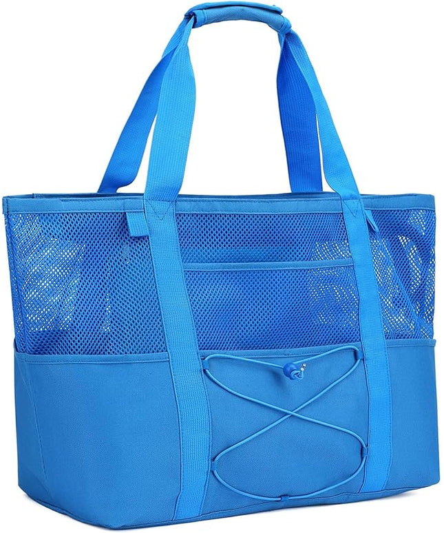 Mesh Beach Bag, Large Beach Tote with Zipper Pocket, Toys Pool Bag for Family Travel Vacation Cruise Essentials