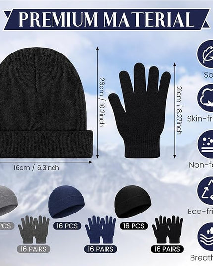 Tarpop 96 Pcs Winter Beanies and Gloves Bulk, Cold Weather Unisex Winter Hat and Gloves for Homeless Men Women