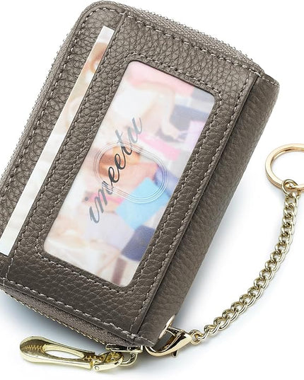 imeetu RFID Credit Card Holder, Small Leather Zipper Card Case Wallet for Women
