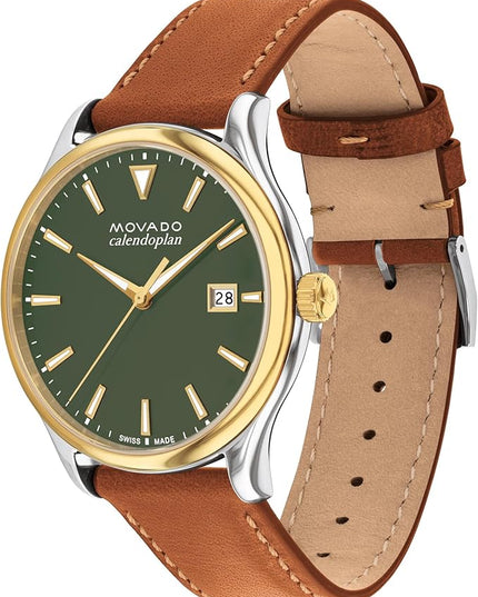 Movado Heritage Series Calendoplan Men's Watch - Swiss Quartz Movement, Leather Strap - 3 ATM Water Resistance - Classic, Luxury Fashion Timepiece for Him - 40mm