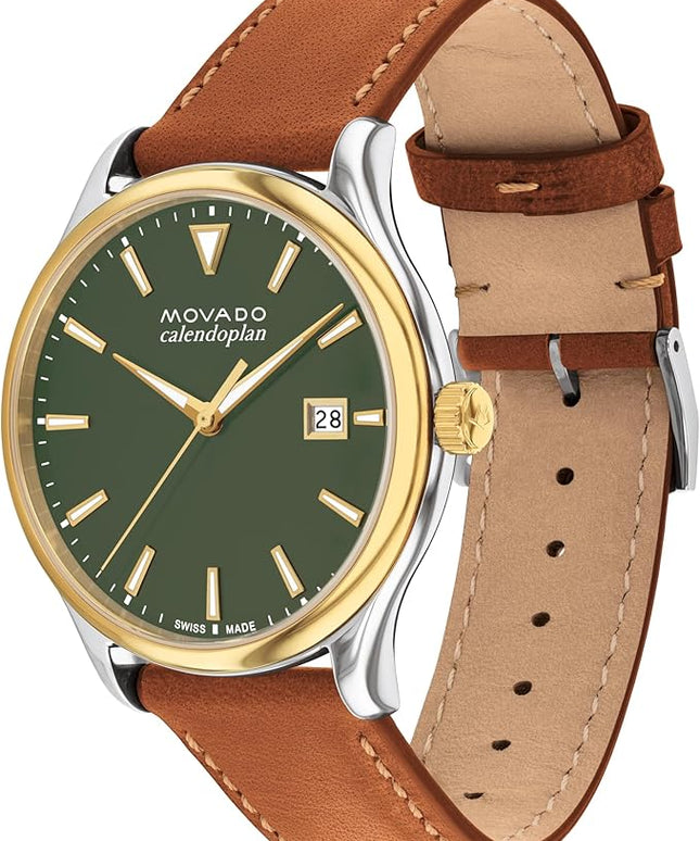 Movado Heritage Series Calendoplan Men's Watch - Swiss Quartz Movement, Leather Strap - 3 ATM Water Resistance - Classic, Luxury Fashion Timepiece for Him - 40mm