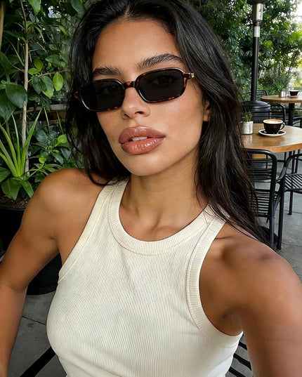 Retro Rectangle Sunglasses for Women Men Trendy Vintage Small Square Sun Glasses 90s Fashion Cute Sunnies CL010