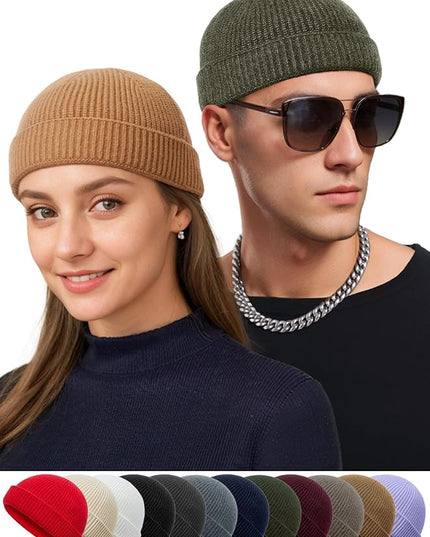 vidsel Thin Wool Fisherman Beanie Hat for Men Women Fall Winter,Short Knit Cuffed Fashion Trawler Skull Cap,Watch Cap