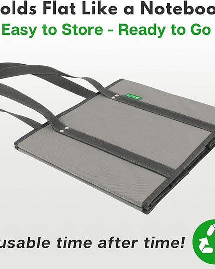 Creative Green Life Reusable Grocery Bags (3 Pack) – Heavy Duty Reusable Shopping Bags with Box Shape to Stand Up, Stay Open, Fold Flat – Large Tote Bags with Long Handles & Reinforced Bottom (Gray)