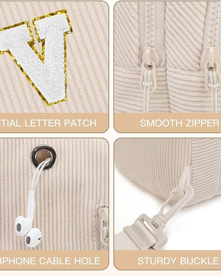 Viverte Small Corduroy Sling Bag Initial Crossbody Bag Fanny Pack for Girls Personalized Birthday Gifts for Teen Girls Gifts