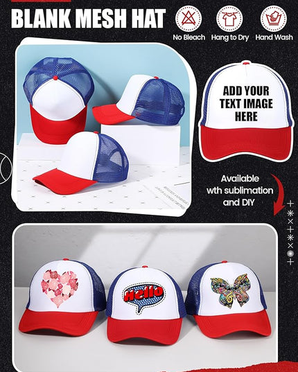 10 Pcs Sublimation Blank Trucker Hats Bulk Mesh Baseball Cap Polyester Mesh Trucker Hat for Men and Women