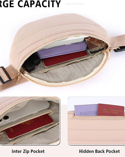 Fanny Packs for Women Fashion Waist Packs Quilted Puffer Belt Bag Puffy Crossbody Bags Sling Purse for Women Travel Running