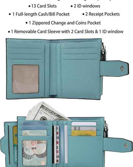 AINIMOER Women's RFID Blocking Leather Small Compact Bi-fold Zipper Pocket Wallet Card Case Purse with id Window