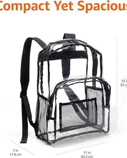 Amazon Basics Transparent School Backpack, With Water-Resistant PVC Plastic Material and Ruggedly Reinforced Shoulder Straps, Clear