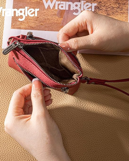 Montana West Wrangler Coin Purse for Women RFID-blocking Floral Embossed Change Pouch Wristlet Wallet Lightweight Portable Wallets Burgundy Red