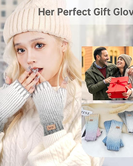 MCTi Winter Gloves for Women, Fingerless Mittens Knitted, Typing Gloves with Long Wrist Cuff, Warm for Cold Weather