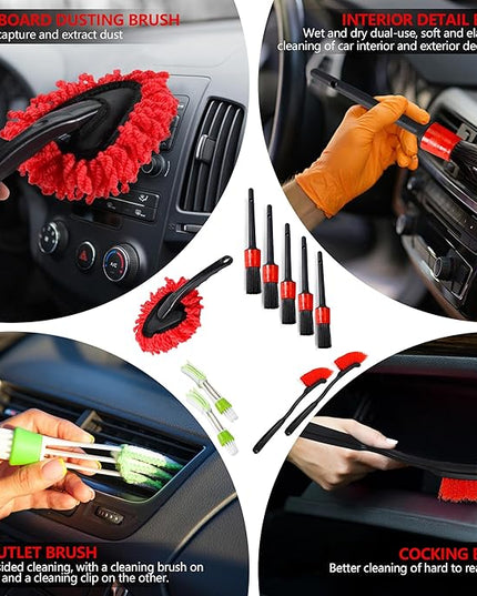 35Pcs Car Detailing Kit, Car Cleaning Kit with Windshield Cleaning Tool and Tool Box, Interior & Exterior Auto Care Supplies and Brushes (B：35PCS-R)