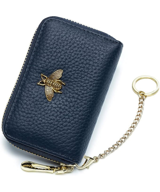 imeetu RFID Credit Card Holder, Small Leather Zipper Card Case Wallet for Women