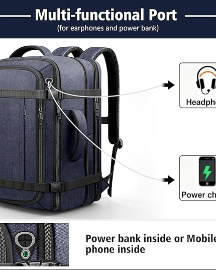 Travel Backpack,Expandable 40-50L Carry on Backpack with USB Cable Port,Fits 17.3 Inch Laptop,Flight TSA friendly,Anti Theft Water Resistant Laptop Backpack for Men Women Weekend Travel,Commuting,Blue