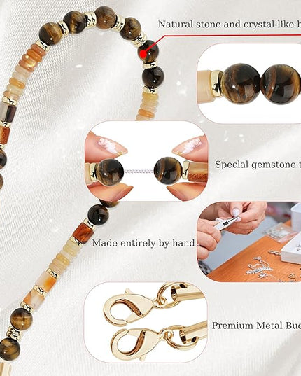 Marble Beaded Phone Wrist Strap,Detachable Phone Bracelet Strap with Tether Tab,Hands-Free Wristlet Strap (Light Yellow Tiger Eyes)