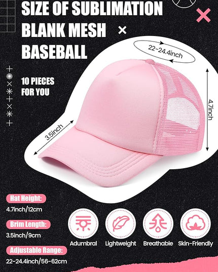 10 Pcs Sublimation Blank Trucker Hats Bulk Mesh Baseball Cap Polyester Mesh Trucker Hat for Men and Women