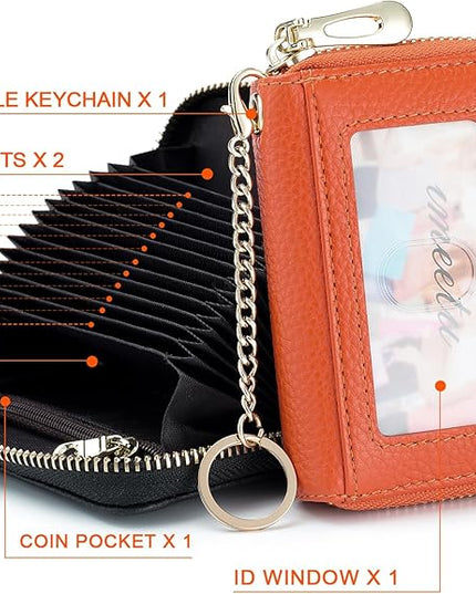 imeetu RFID Credit Card Holder, Small Leather Zipper Card Case Wallet for Women