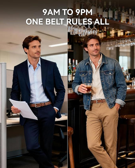 CHAOREN Leather Dress Belt Men 2 Pack - 1 3/8" Mens Belts for Work Business Casual Jeans