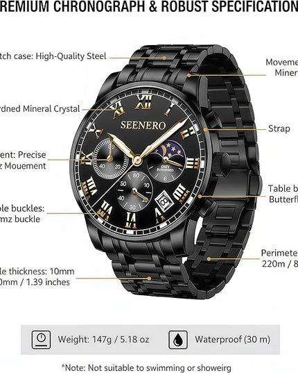 Watches for Men Business Dress Analog Quartz Roman Luminous Dial Wrist Watch with Calendar Stainless Steel Band Waterproof with Tool Luxury Casua & Relojes para Hombres for Mens Gifts