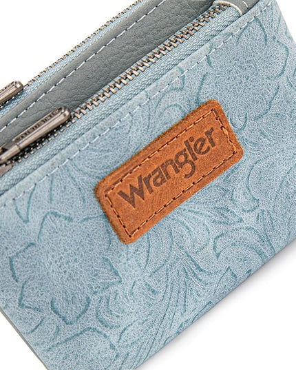 Montana West Wrangler Coin Purse for Women RFID-blocking Floral Embossed Change Pouch Wristlet Wallet Lightweight Portable Wallets Blue