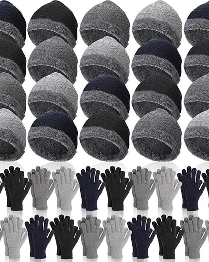 Suhine 40/110 Pcs Winter Hats and Gloves Bulk for Men Women Fleece Lined Beanie & Glove Set Unisex Hats Gloves for Homeless