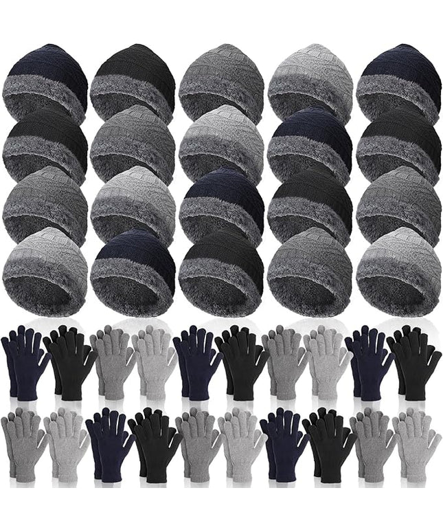 Suhine 40/110 Pcs Winter Hats and Gloves Bulk for Men Women Fleece Lined Beanie & Glove Set Unisex Hats Gloves for Homeless