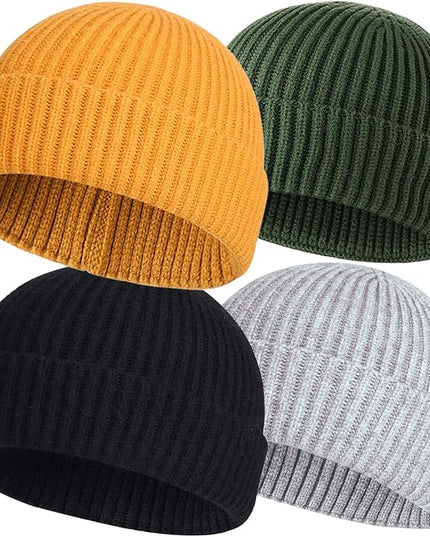 ROYBENS 4 Pack Wool Fisherman Beanies for Men, Knit Short Watch Cap Winter Warm Hats