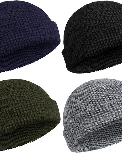SATINIOR 4 Pieces Trawler Beanie Watch Hat Roll up Edge Skullcap Fisherman Beanie Unisex