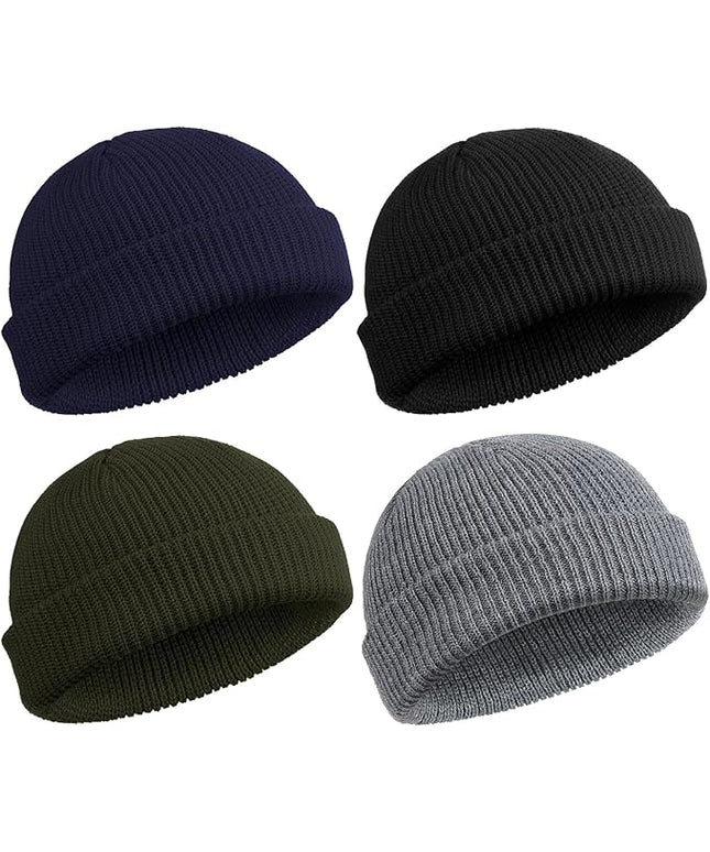 SATINIOR 4 Pieces Trawler Beanie Watch Hat Roll up Edge Skullcap Fisherman Beanie Unisex
