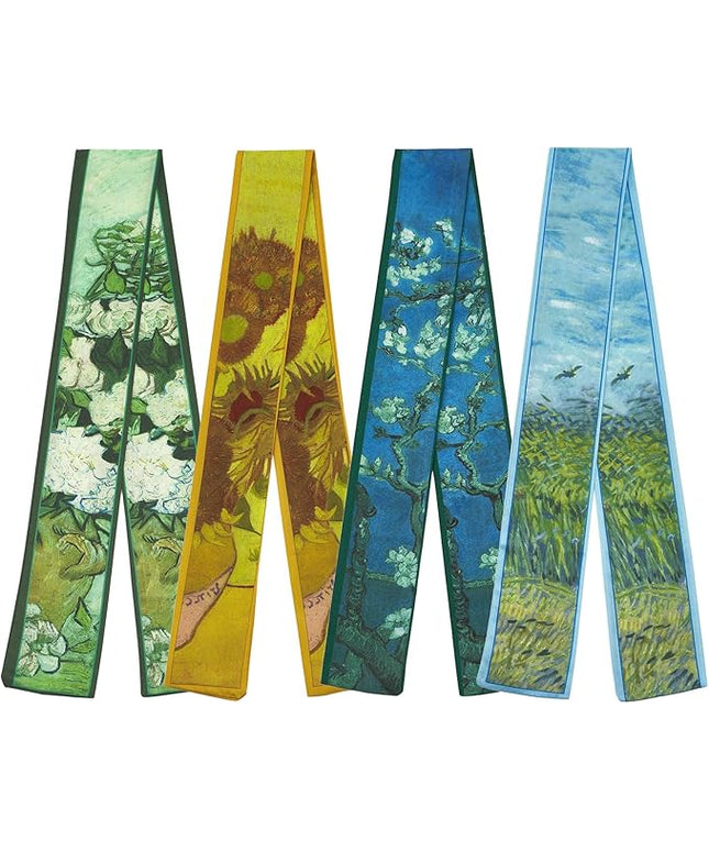 4 Pack Purse Scarf Handbags Skinny Twill Hair Scarves Narrow Neck Scarf Band Women Fashion Accessories Bag Charms