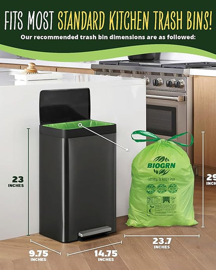 10-13 Gallon Compostable Trash Bags Drawstring 30 Bags Heavy Duty Extra Thick 1 Mil 49.21 Liter Biodegradable Trash Bags Compost Bags Green for Kitchen ASTM D6400 US BPI and OK Compost Home Certified