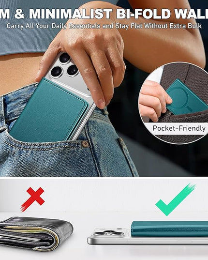 TUCCH for Magsafe Wallet with 6 Card Holders, RFID Blocking [Clear ID Window] PU Leather Folio Magnetic Phone Wallet for iPhone 17/16/15/14/13/12/Plus/Air/Pro/Pro Max Series, Teal Green