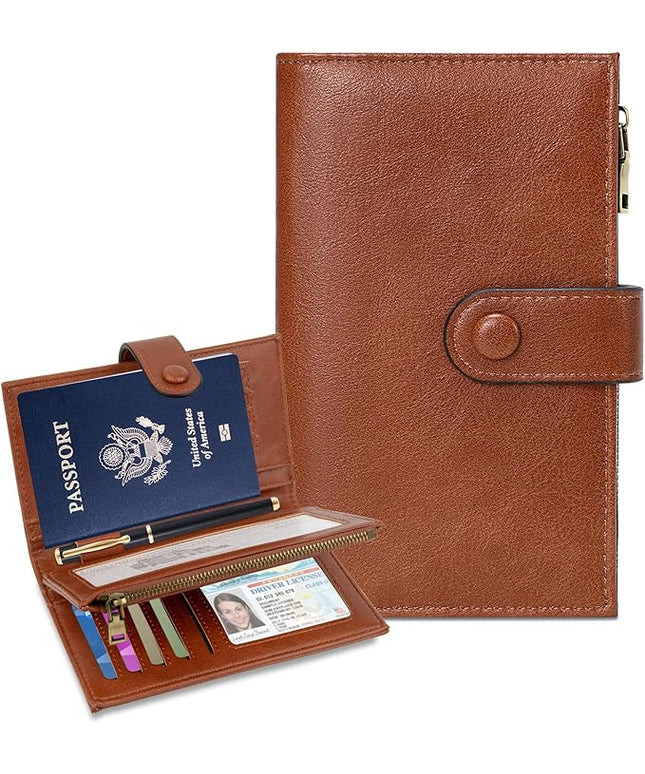 BKNOOU Rfid Blocking Passport Holder for Women and Men, Compact Travel Passport Wallet Leather Travel Wallet Trifold Clutch Wallet, Passport Cover Holds Cards, Tickets, Cash and Pen
