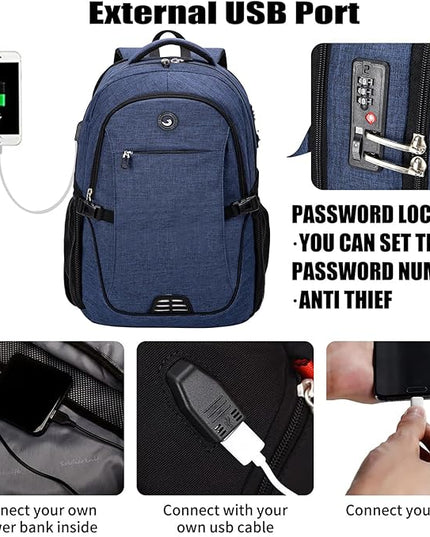 SHRRADOO Anti Theft Laptop Backpack Travel Backpacks with usb Charging Port for Women Men High School College Backpack Computer Bag Fits 17 Inch Laptop,Royal Blue