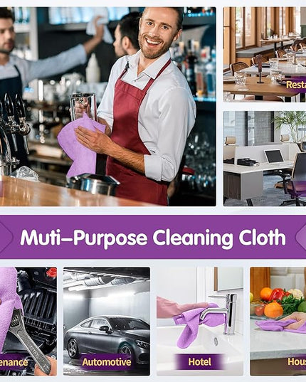 FIXSMITH Purple Microfiber Cleaning Cloth -Pack of 8, Highly Absorbent Cleaning Rags, 16"X12" All Purpose Cleaning Towels for Housekeeping, Kitchen, Car, Lint Free and Reusable Microfiber Towels