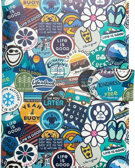 Life is Good Travel Passport Cover - Anti-Theft Passport Holder Wallet with Interior Card Slots, Magnetic Snap Closure, Newsprint