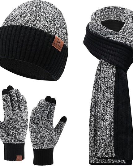 FZ FANTASTIC ZONE Mens Winter Knit Hat Beanie Long Neck Scarf Touchscreen Gloves Set Fleece Skull Caps Gifts for Men Women