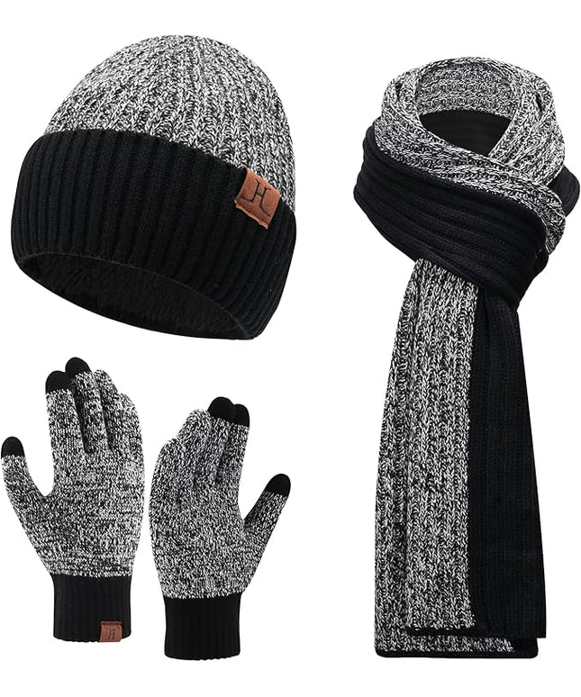 FZ FANTASTIC ZONE Mens Winter Knit Hat Beanie Long Neck Scarf Touchscreen Gloves Set Fleece Skull Caps Gifts for Men Women
