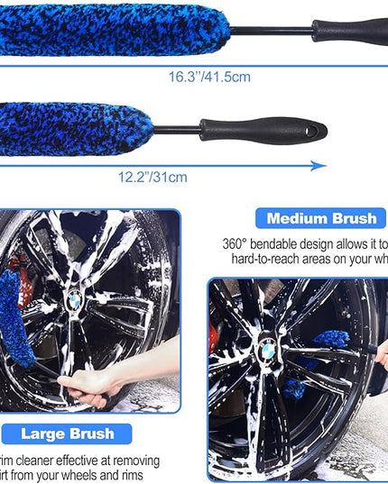12Pcs Wheel Brush Kit for Cleaning Wheel and Tire, Wheel and Rim Brush, Car Detailing Brushes, Tire Brush, Bendable & Durable Car Wheel Rim Cleaner Brush Set,Car Detailing Cleaning Brush Supplies Kit