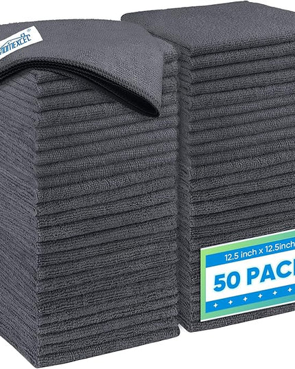 HOMEXCEL Grey Microfiber Cleaning Cloth 50 Pack, 12.5 x 12.5 inch Microfiber Towels for Cars, Ultra Absorbent Car Washing Cloth, Lint Free Streak Free Cleaning Rags for Car, Kitchen, and Window