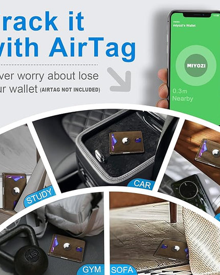 miyozi Airtag Wallet for Men,with Money Clip 11 Cards Slim Front Pocket Leather RFID Blocking Wallet with Gift Box