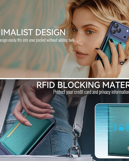 Vinich for MagSafe Wallet Magnetic RFID Blocking Card Holder Compatible with MagSafe Phones and Cases, Strong Magnet Minimalist Phone Wallet for iPhone 17/16/15/14/13/12/Pro/Max/Plus, Bluish Green