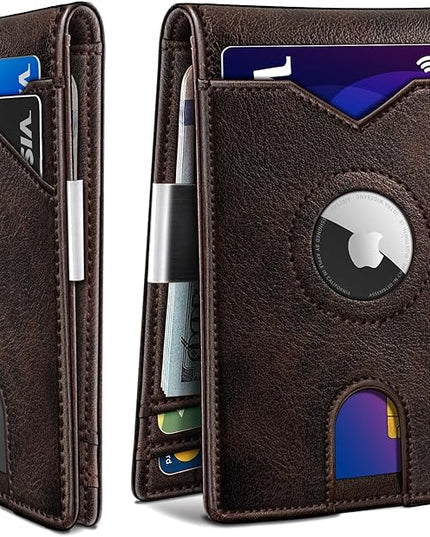 miyozi Airtag Wallet for Men,with Money Clip 11 Cards Slim Front Pocket Leather RFID Blocking Wallet with Gift Box