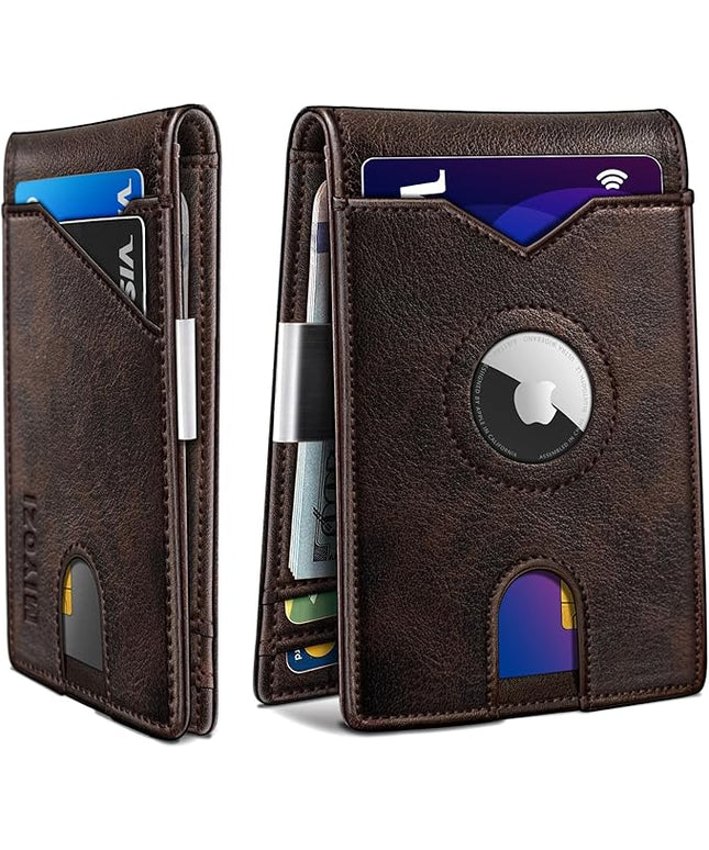 miyozi Airtag Wallet for Men,with Money Clip 11 Cards Slim Front Pocket Leather RFID Blocking Wallet with Gift Box