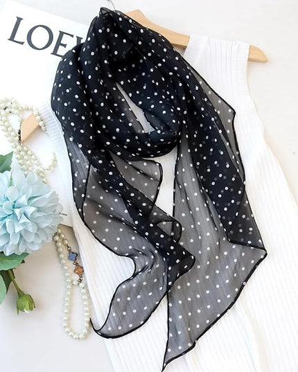 JERLA Women 100% Mulberry silk Scarf Long Large Lightweight Scarves Fashion Women Soft polka dot Print Neckerchief