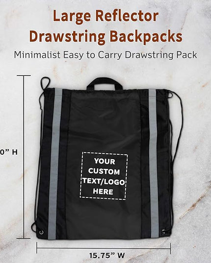 DISCOUNT PROMOS Custom Classic Polyester Drawstring Backpack Set of 10/50/100, Personalized Bulk Pack - Great for Travelling, Gym and for Everyday Use - Black