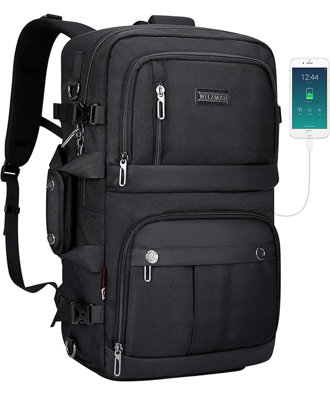 WITZMAN Carry on Travel Backpack for Men Women Laptop Backpack with USB Charging Port Airline Approved(B683 Classic Black)