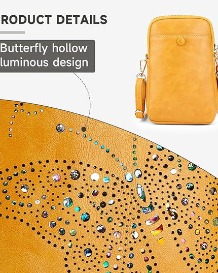 Small Crossbody Bags for Women, Lightweight Mini Cute Cell Phone Purse for Women with Tassel Shining Butterfly