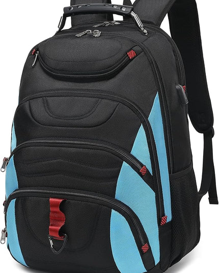 Boavan Laptop Backpack for men, 17.3 inch Laptop Bag with USB Port, Waterproof Travel Work Backpack Purse, Anti-Theft Teacher Nurse Doctor Casual Bookbags Office Business backpack，Black&Sky Blue