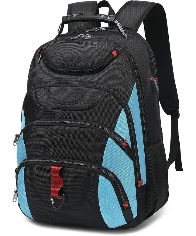 Boavan Laptop Backpack for men, 17.3 inch Laptop Bag with USB Port, Waterproof Travel Work Backpack Purse, Anti-Theft Teacher Nurse Doctor Casual Bookbags Office Business backpack，Black&Sky Blue